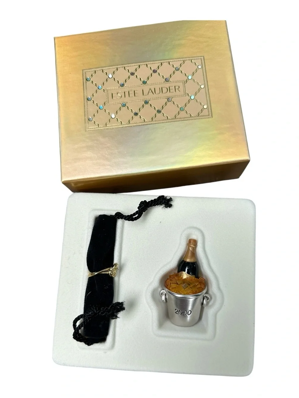 Estee Lauder Champagne Compact with Silver Bucket and Amber Ice